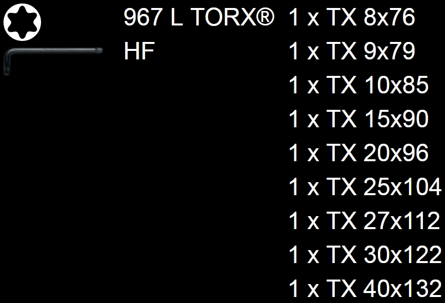 סט מפתחות כוכב וורה WERA 967L-9 HF TORX מידות